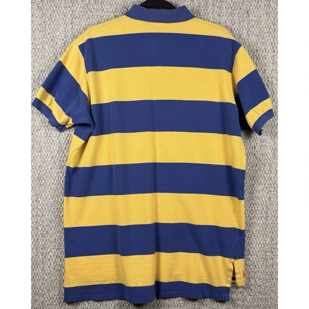 Vintage Polo Ralph Lauren Big Shirt Rugby Stripe Polo M Blue Yellow Pocket
